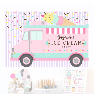  Dondurma Arabası Temalı Doğum Günü Arkafon Afiş Tasarımı