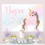 Unicorn Temalı Doğum Günü Arkafon Afiş Tasarımı 12